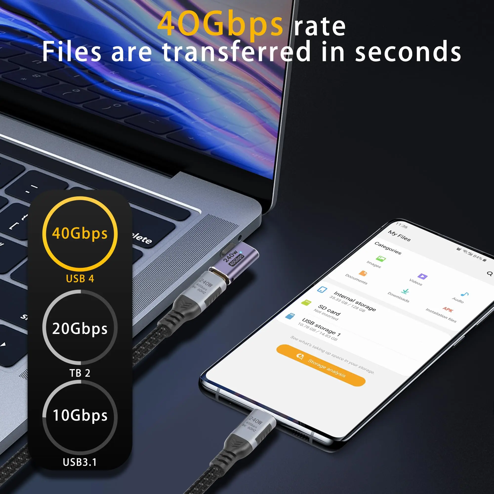 NNBILI 직각 USB C 남성-여성 익스텐더 Thunderbolt4 USB 4 MacBook iPad Quest Steam Deck 용 40Gbps 240W 유형 C 어댑터