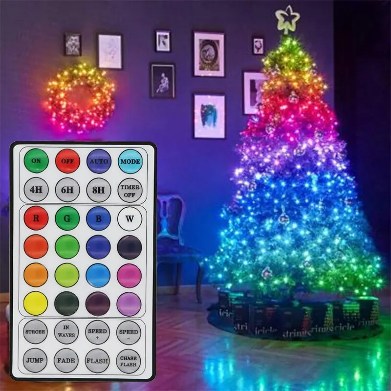 Guirnalda de luces LED RGB para decoración al aire libre, iluminación navideña, impermeable, 5m, 10m, 20m