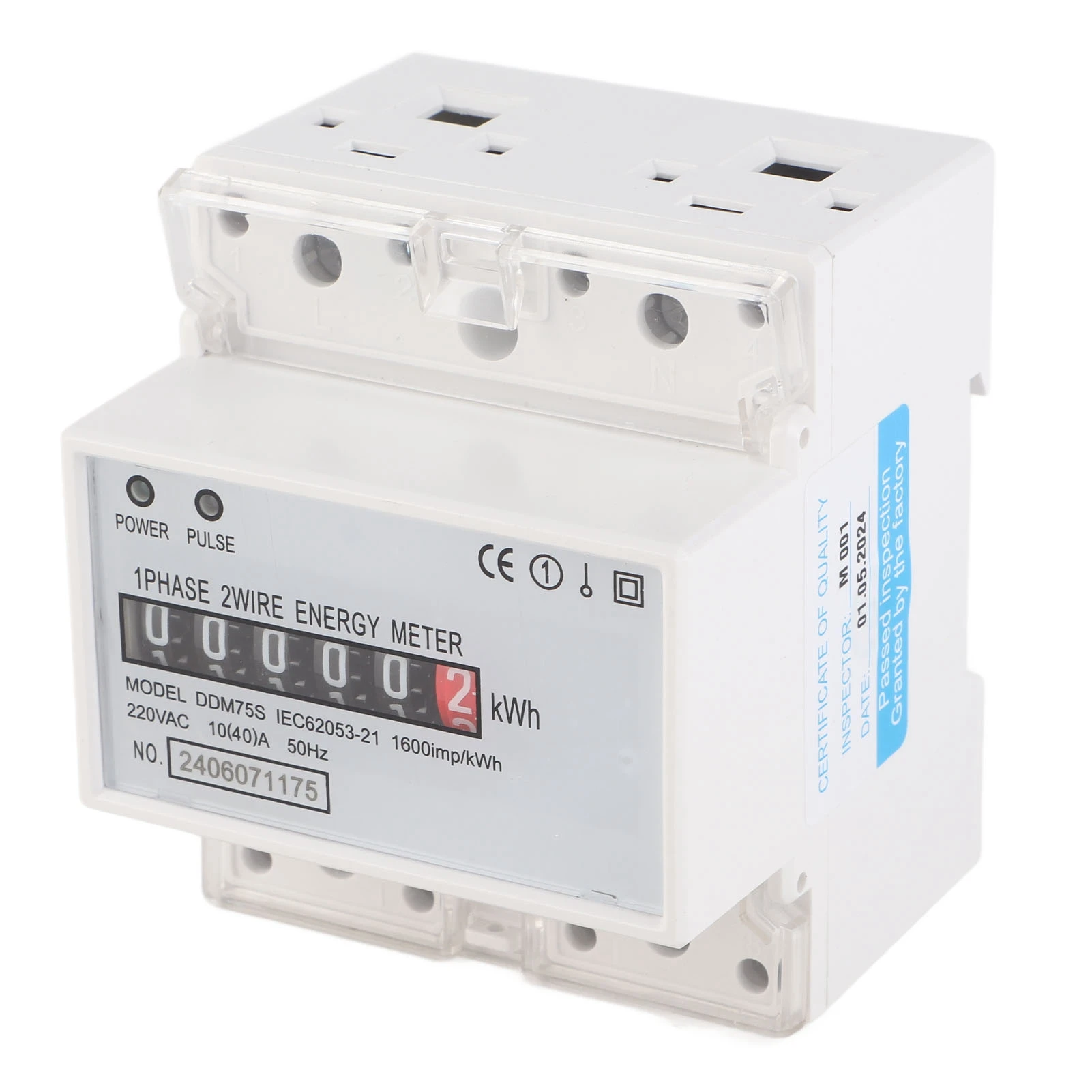 Wattmetro Monofase DDM75S - Contatore Energia Elettrica 10-40A 220V/230V Per Guida DIN