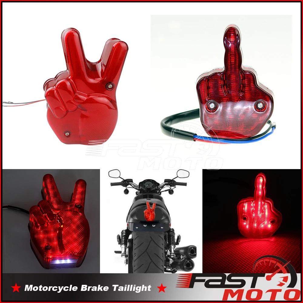 

Victory LED Peace Sign Middle Finger Tail Light for Harley Scrambler Chopper Custom License Plate Rear Brake Stop Lighting Lamp