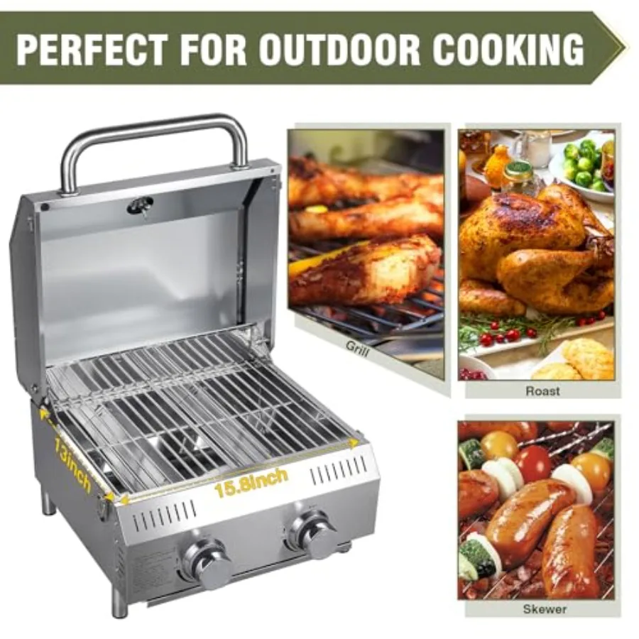 2-Burner Portable Propane Grill – Stainless Steel Tabletop BBQ 4