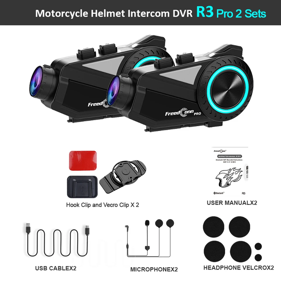 Freedconn R3 Pro Motorcycle Helmet Headset Group Intercom Dash Cam