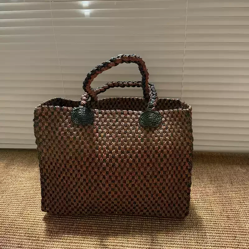 Lafite Grass Patchwork Woven Bag Women LuxuryCasual Tote Female Fashion Summer Beach Handbag Shoulder Shopping Bag