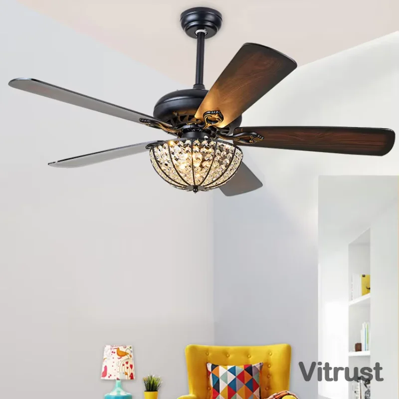 Modern Ceiling Fans Led Light with 5 Wood Blades for Living Room Bedroom Dinning Room DC Motor