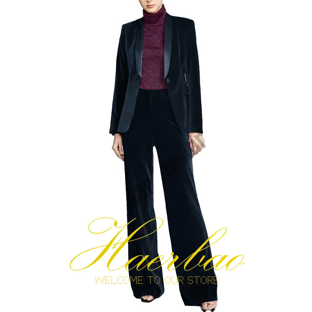 Women's Velvet Jacket and Pants Set, Formal Wedding Dress, Green Fruit Collar Jacket and Pants, 2-Piece Set