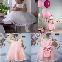 Long Sleeve Dress for Baby Girl Wedding New Year Party Lace Bow Kids Xmas Dresses Infant 1st Pink Birthday Princess Baptism Gown 6