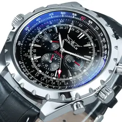 Jaragar Luxury Men's Automatic Military - Style Sports Watch with Leather Steel Band (PU BLACK NO BOX)