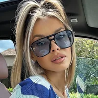 Винтажные квадратные солнцезащитные очки для женщин и мужчин, очки в толстой оправе с двойными мостами, женские шикарные многоугольные солнцезащитные очки UV400, оттенки — изображение 4