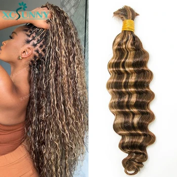 4 27 30 Human Hair Braiding Hair Bundles Deep Wave Bulk Hair For Boho Braids Human Hair Extensions Double Drawn 1