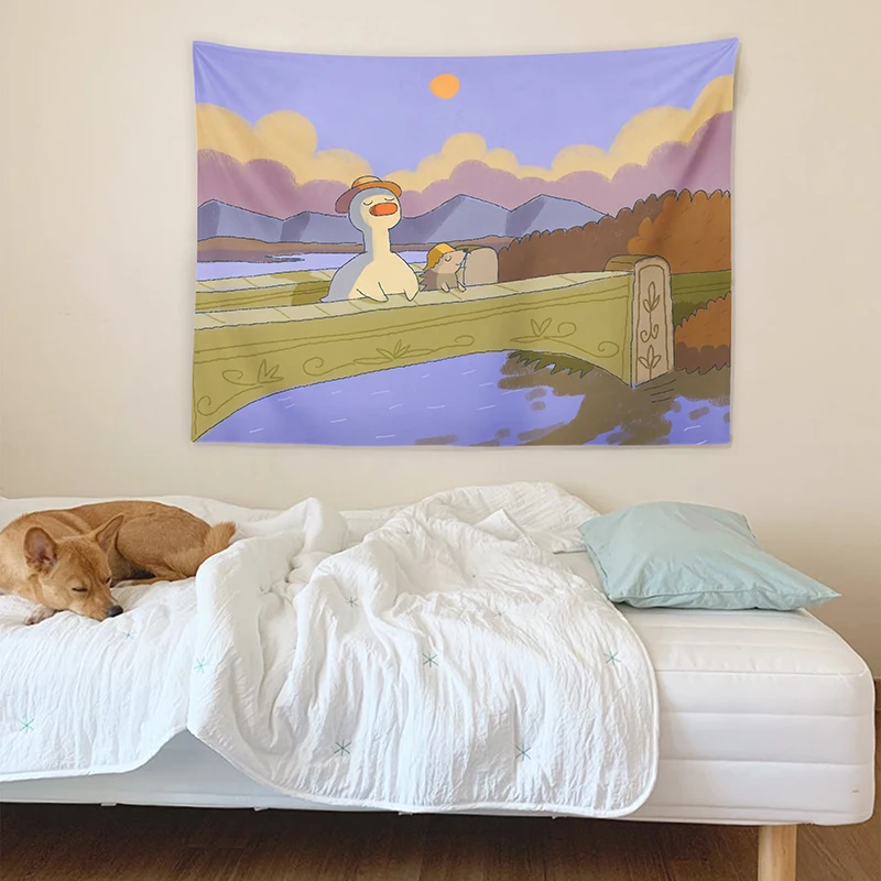 Tapestry Decor Cute Duck Background Cloth Kawaii Room Decor Cartoon Girl Aesthetic Room Decor Tapestry Tarot Cards Decoration Murale Chambre