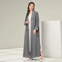 Abaya-Kimono musulman avec biscuits pour femmes, abaya musulmane de luxe, travail à la main, ouvert, Dubaï, perlé, cardigan noir, Ramadan islamique 5