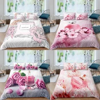 홈 섬유 럭셔리 3D 향수 듀벳 커버 세트 베개 케이스 꽃 침구 세트 퀸과 킹 사이즈 이불 침구 세트