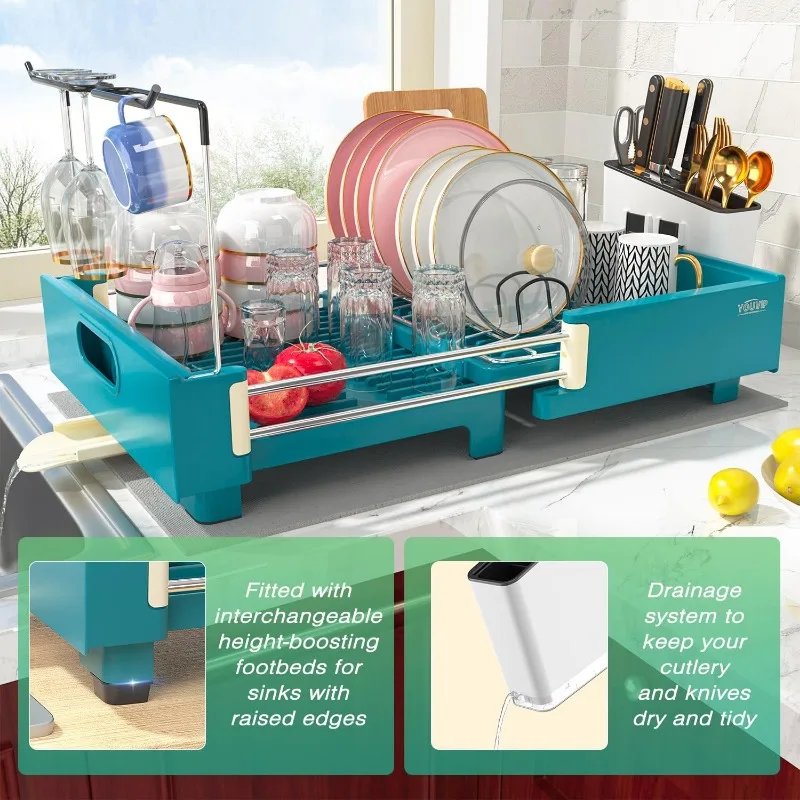 Dish Drying Rack -2 Tier Expandable Large Dish Racks, Stainless Steel Drainer with Adjustable