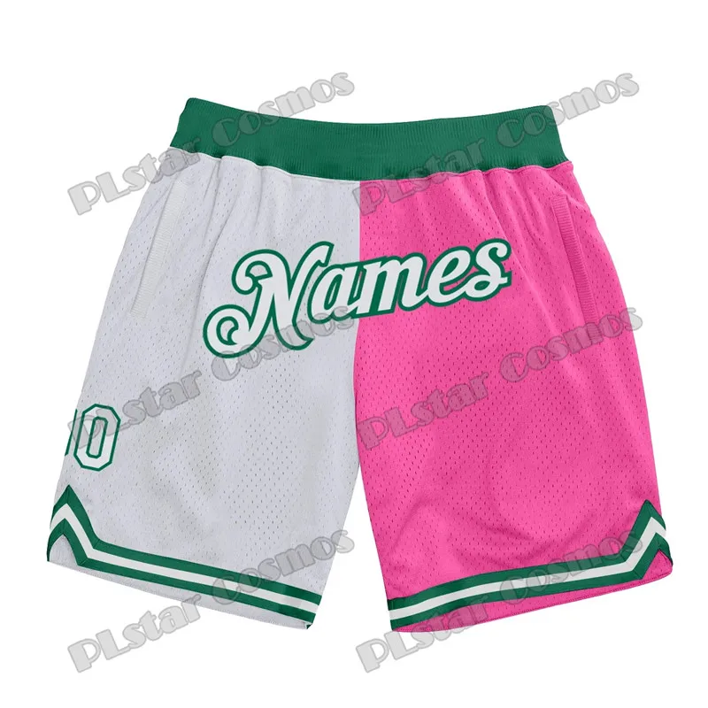 Fashion Custom Name and Number White Pink Baby blue Basketball Shorts 3D Print Men's Youth Summer Breathable Mesh Shorts