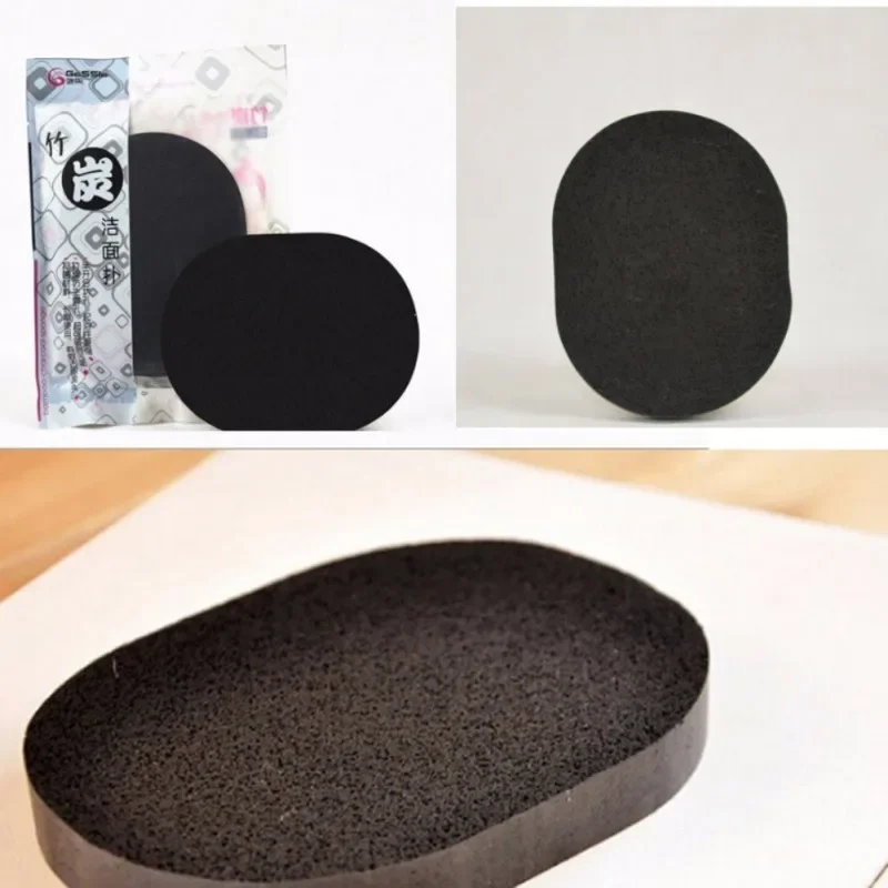1Pc Natural Soft Black Bamboo Sponge Puff Beauty Facial Wash Cleaning Cosmetic Puff 4
