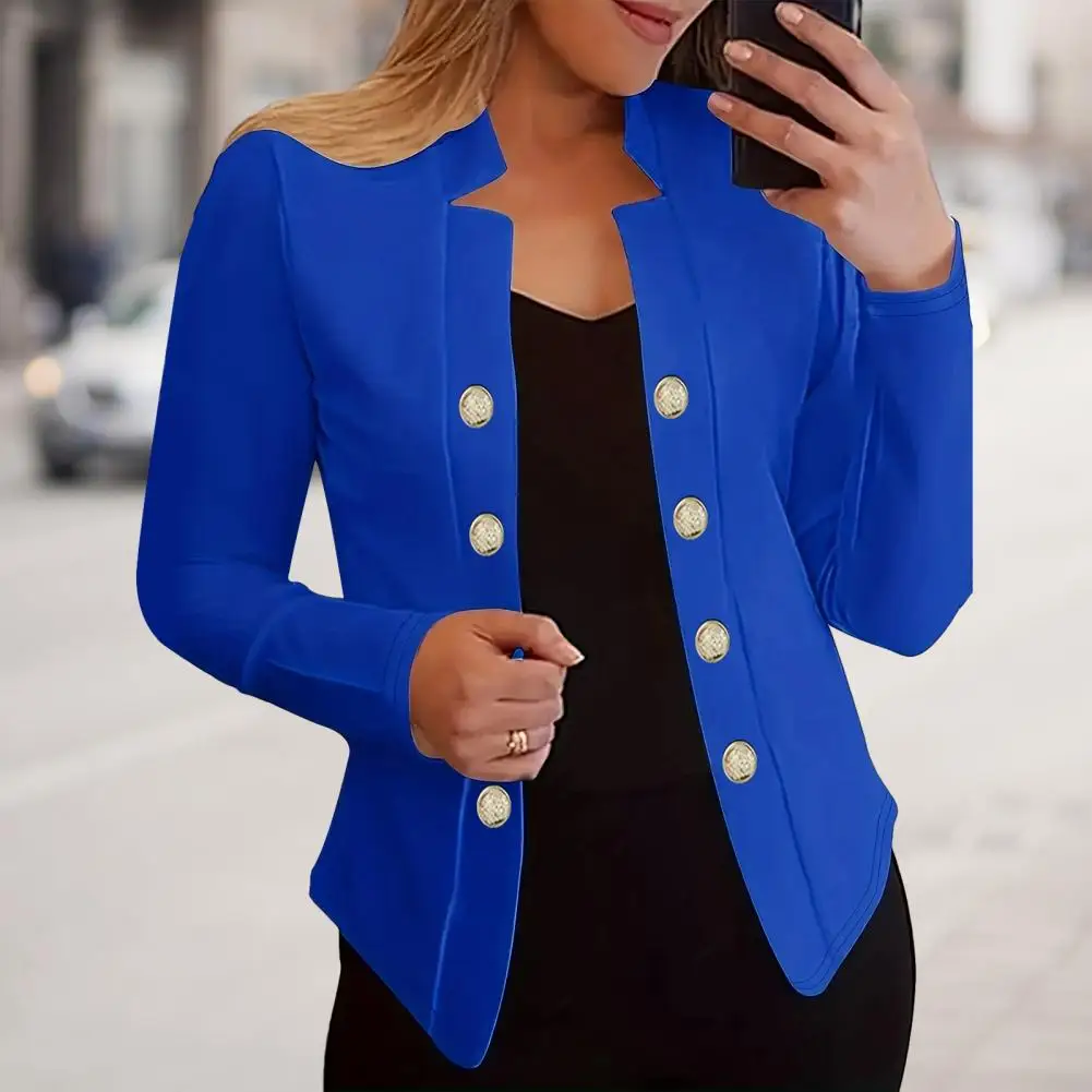 

Women Outerwear Thick Warm Notch Collar Women's Office Coat with Button Decor Long Sleeve Solid Color Cardigan for Formal