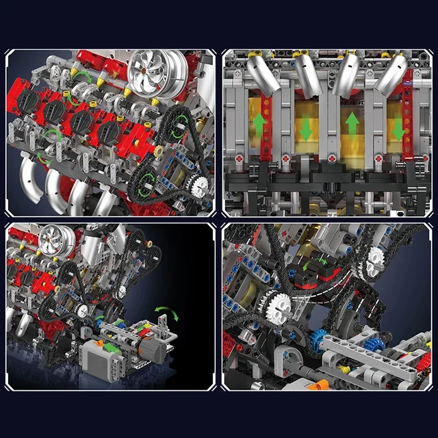 MOC Technik Electrically Driven No.V8 Engine Model Car Building Blocks Set Creative Educational Toy christmas Gifts for Boy Kids 4