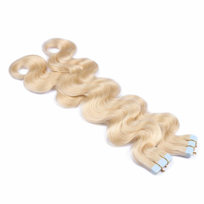 Body Wave #613 Blonde Tape In Human Hair Extensions 14-28inch Mongolian Remy Double Sided Adhesive Skin Weft Hair Extensions