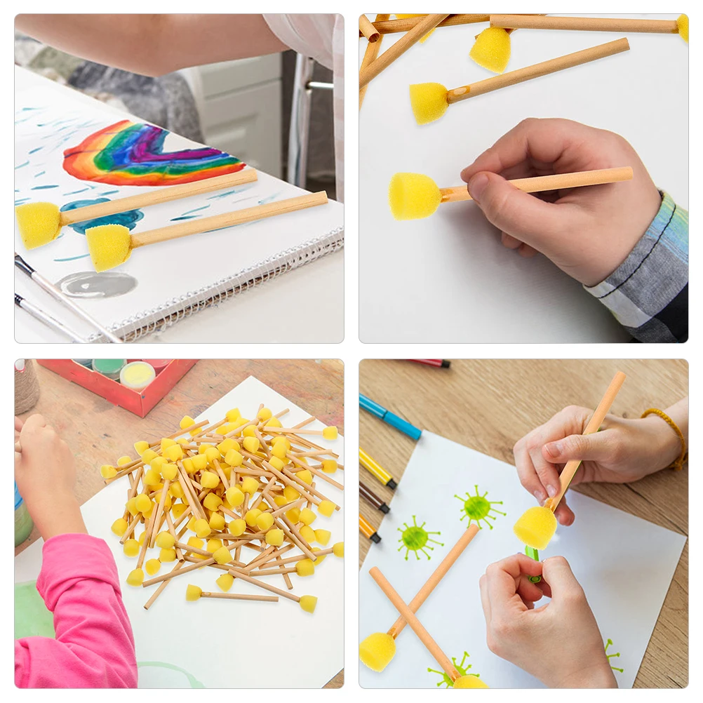 10/20pcs Round Sponges Brush Set Stencil Sponge Brushes DIY Painting Sponges Children Drawing Craft Brushes with Wood Handle 3