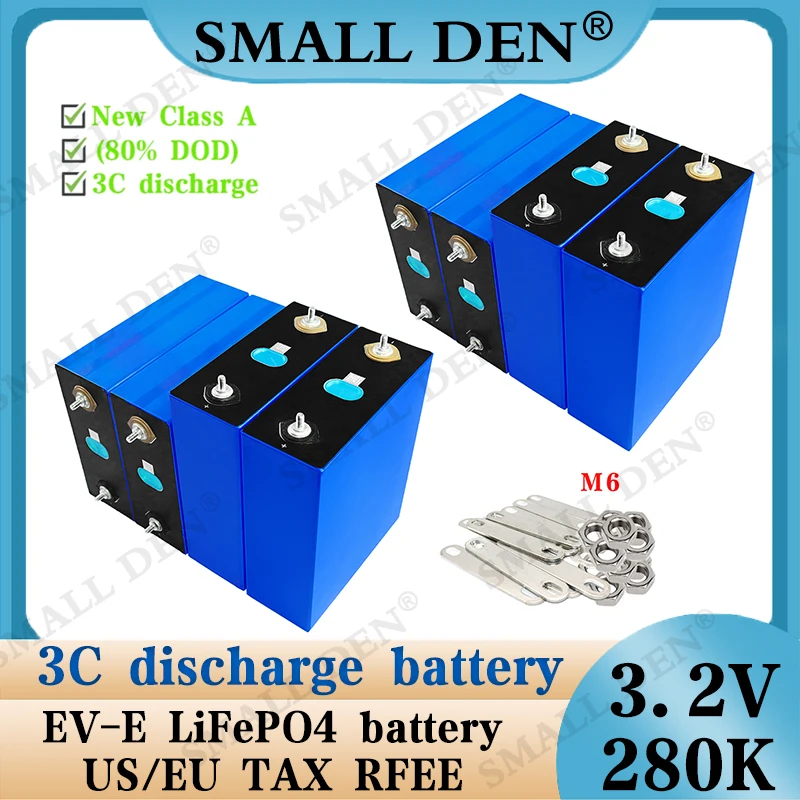 

3.2v 280k battery Grade A 3.2V Lifepo4 280Ah Battery DIY Rechargeable Batteri Pack For Home Energy Storage RV EV Boat Solar Cell