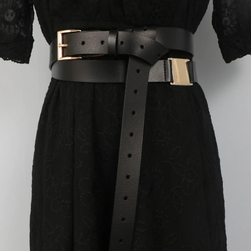 

Women's Runway Fashion Genuine Leather Cummerbunds Female Dress Corsets Waistband Belts Decoration Long Belt R1434