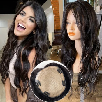 Base in seta per capelli ondulati Topper per capelli umani veri Clip superiore in seta traspirante nel parrucchino Ideale per capelli disponibili in grandi dimensioni
