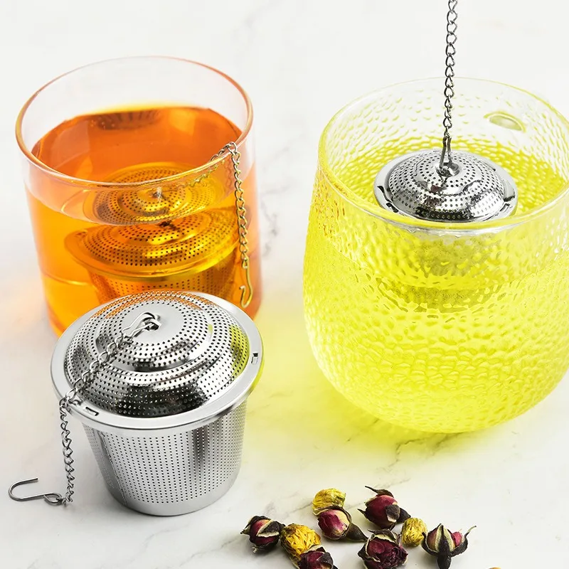 Stainless Steel Cooking Spices Infuser Fine Mesh Loose Tea Herbal Strainer Filter With Extended Chain Kitchen Accessories tea infuser