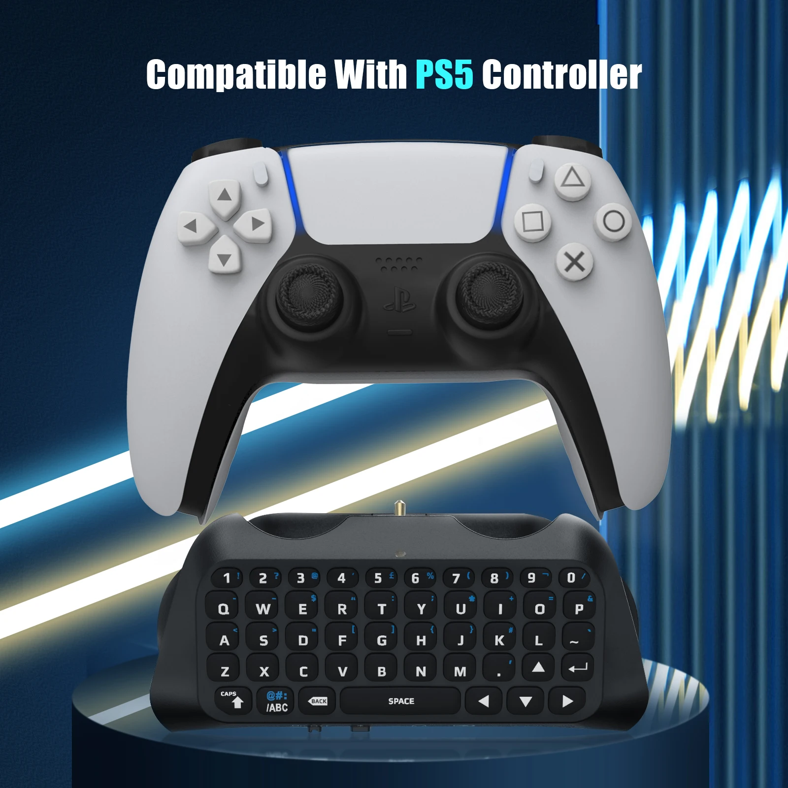 Wireless Controller Keyboard for PS5, Rechargeable Bluetooth Keyboard  Gamepad Online Gaming 47 Key Message Chatpad Keypad with Controller Holder  Clip