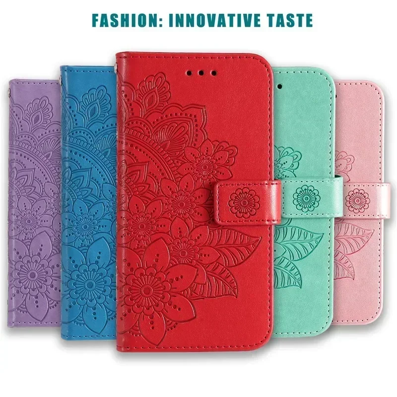 Retro Totem Sunflower Wallet Leather Phone Case with Card Slot
