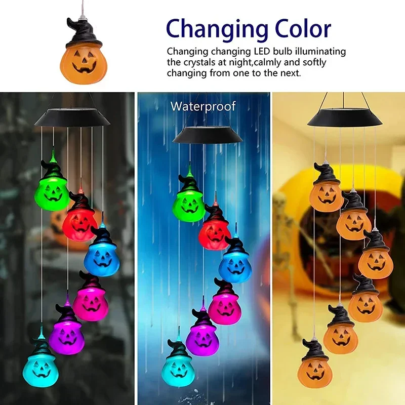 Outdoor Solar Garden Wind Chime Lights Skull and Pumpkin Hallowen Courtyard Atmosphere Waterproof Decoration Lamp