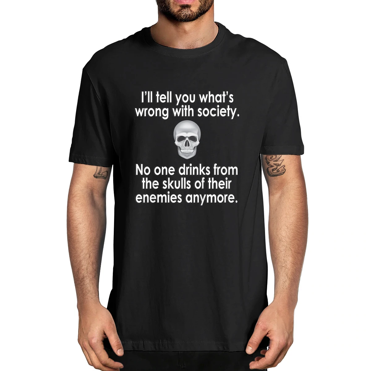 

100% Cotton Wrong Society Drink From The Skull Of Your Enemies Men's Novelty T-Shirt Women Casual Streetwear Harajuku Tee Gift