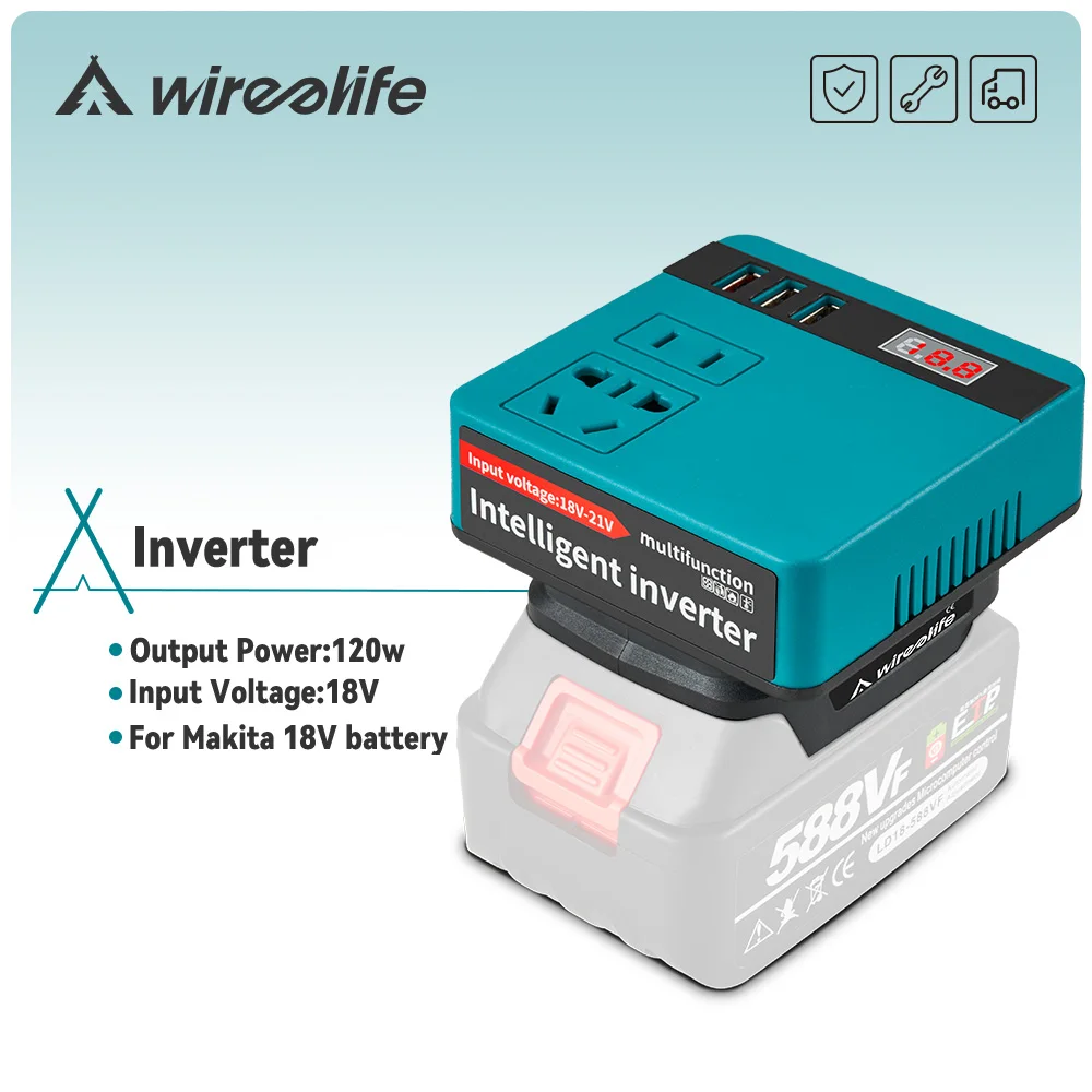 Wireelife 120W Power Inverter DC 18V To 220V Inverter Adapter Power
