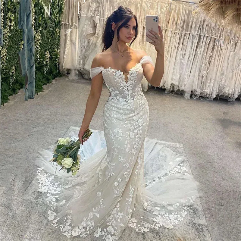 

MANRAY Elegant Mermaid Wedding Dresses Women Open Back Sweetheart Off Shoulder Bridal Gowns 2024 Sweep Train Vestidos De Novia
