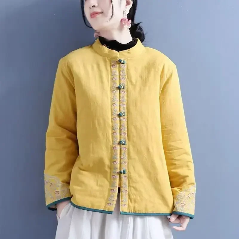 Chinese Style Women Coats Cotton Padded Winter Vintage Thick Warm Jacket Women Casual Outwear Ladies Chinese Tops