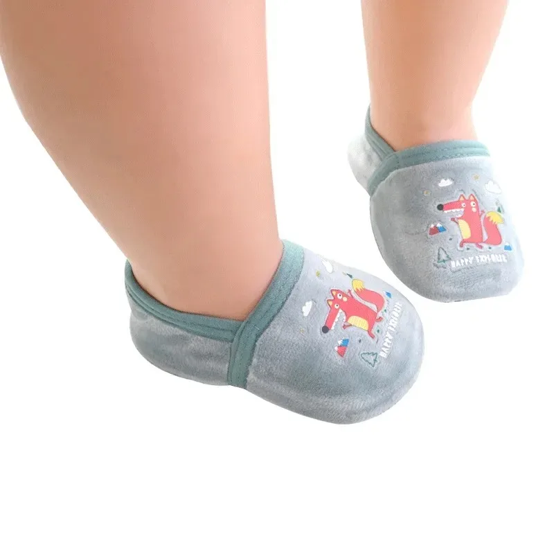 Plus Velvet Thickening Baby Girls Boys Cute Cartoon Non-slip Toddler Floor Socks Animal Pattern First Walker Shoes For Newborns