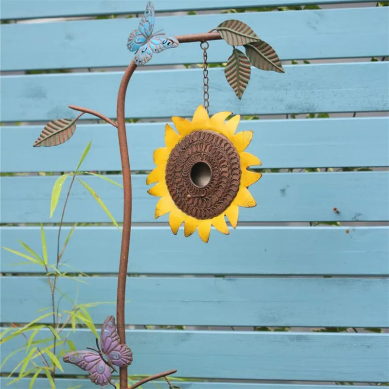 

Vintage Metal Sunflower Bird House Hand Painting Garden Stake Decorative Outdoor Décor For Patio Lawn Yard Villa