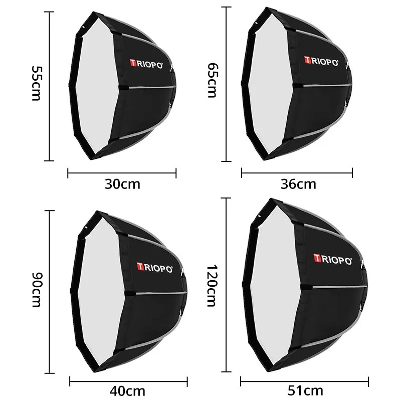 Triopo K2 55cm 65cm 90cm 120cm Quickly Release Bowens Mount Octagon Softbox + Honeycomb Grid（Choose） Outdoor Soft Box Flash