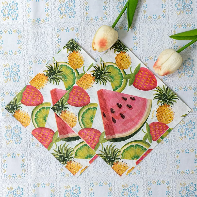 33cm 2-Ply Watermelon Pineapple Lemon Fruit Printed Napkins Party Decoration Flower Paper Napkins Butterfly Bart Paper 20pcs/Pac