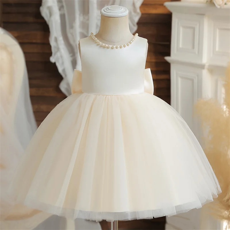 Girls Dress Baby Girl Dress Infant Baby Baptism Dress For Girls Kids Wedding Party Dresses Bow Beaded Tulle Christening Gown Birthday Children Clothes