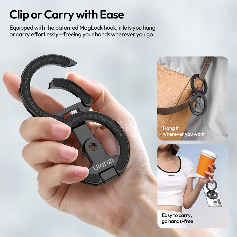 Ulanzi MA02 MagLock Dual Magnetic Phone Stand Slim Foldable Design with Universal 1/4" Mount for Gym Refrigerator Selfie Stick