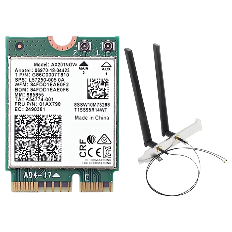

AX201NGW Wifi Card With Antenna 2.4 Ghz+5Ghz Wifi 6 3000Mbps M.2 Cnvio2 Bluetooth 5.1 Wifi Network Card For Win10 Spare Parts