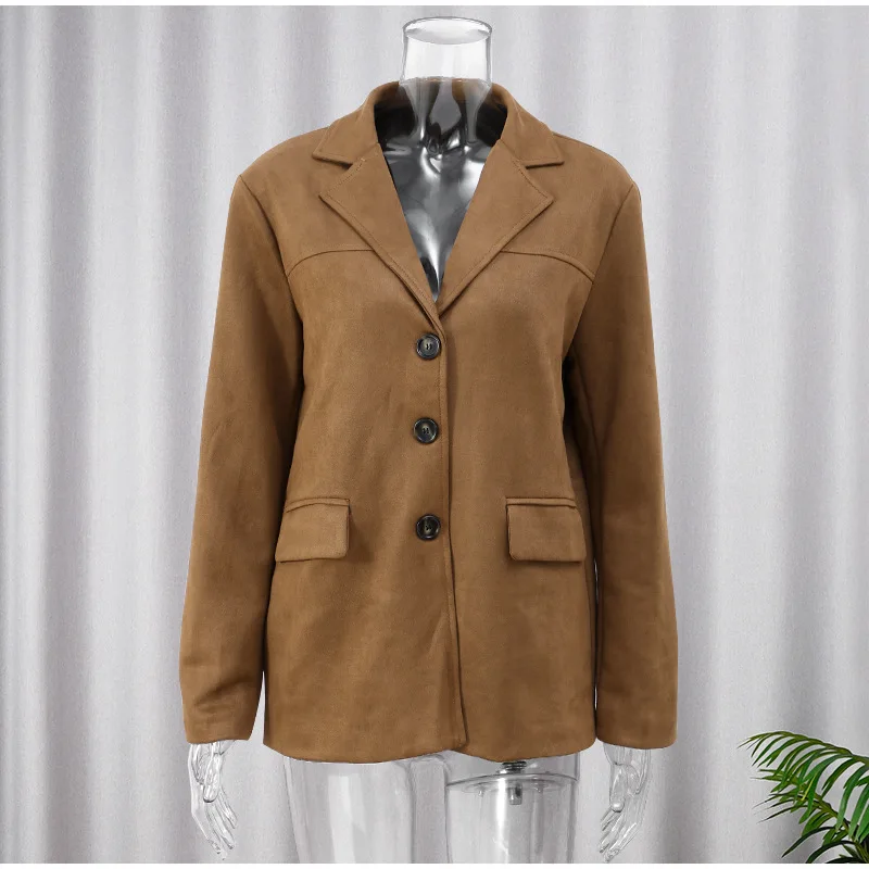 Vintage Fashion Pocket Jackets For Women Winter High Street Lapel Elegant Solid Commute Winter Outwear Ladies Coat