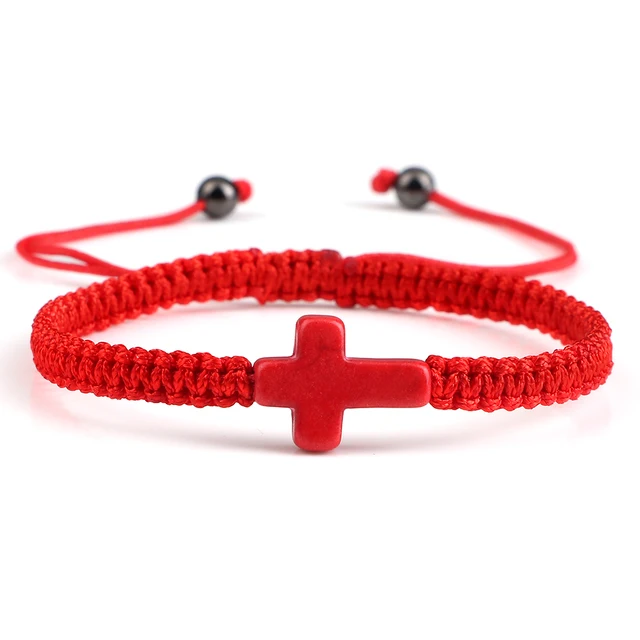 Bracelet en corde tressée fait main, turquoise naturelle, croix de Jésus, bracelet réglable pour homme, femme, couple, bijoux religieux porte-bonheur, cadeau