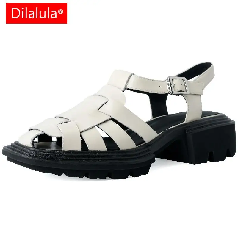 

Dilalula New Arrival Sandals For Women Summer Platforms Gladiator Shoes Genuine Leather Low Heels Square Toe Casual Shoes Woman