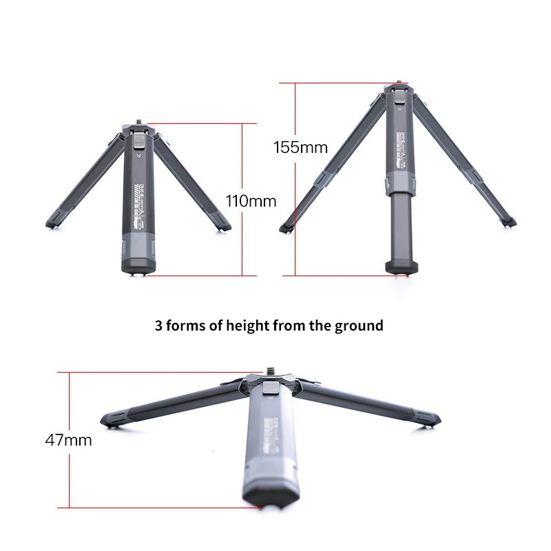 Vlogger DT-05 미니 삼각대 확장형 카메라 스탠드(1/4 나사 포함) 알루미늄 합금 지원 Gopro 삼각대(전화 DSLR 미러리스용)