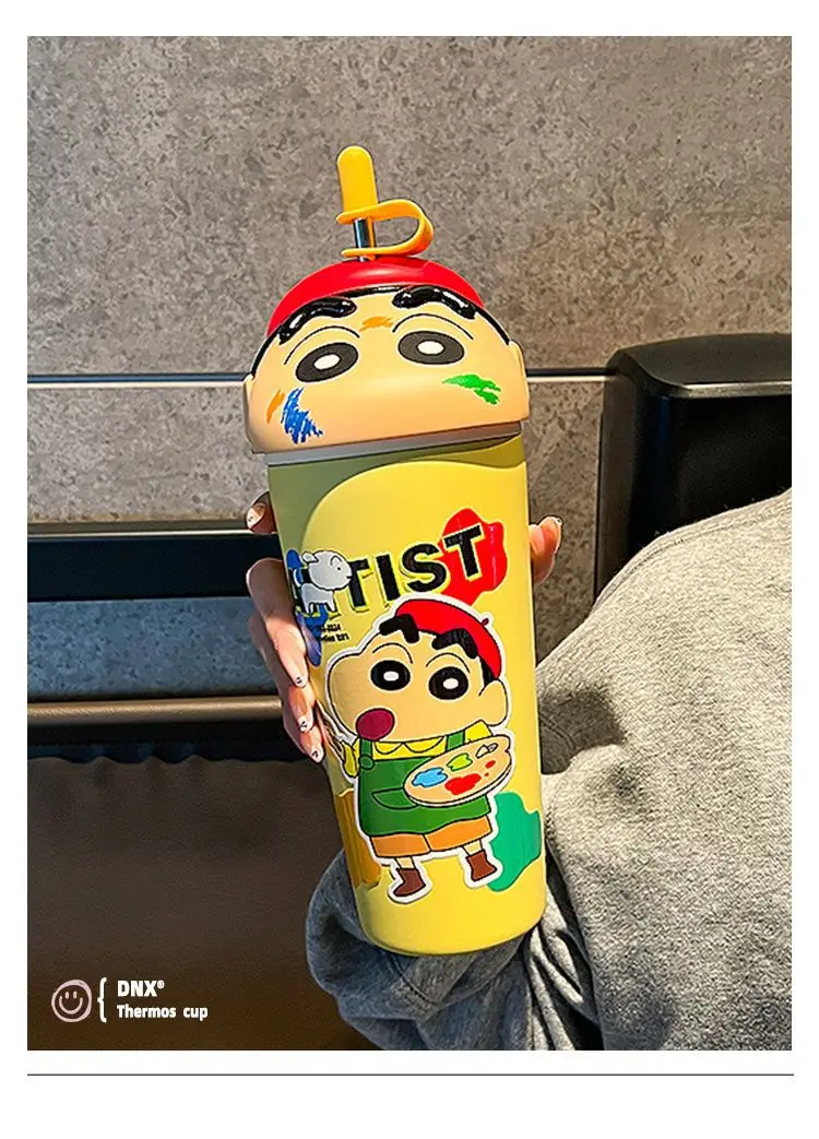 Crayon Shin-Chan Stainless Steel Thermos Mug – 600ml Anime Tumbler with Straw
