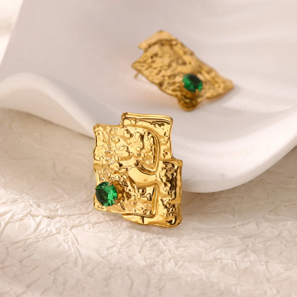 Zircon Irregular Texture Stud Earrings For Women Gold Color