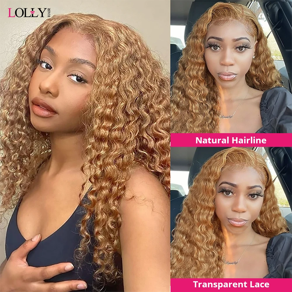 #27 Brown Lace Front Wig Deep Curly Lace Front Human Hair Wigs Colored Honey Blonde Lace Front Wigs For Women 30 Inch