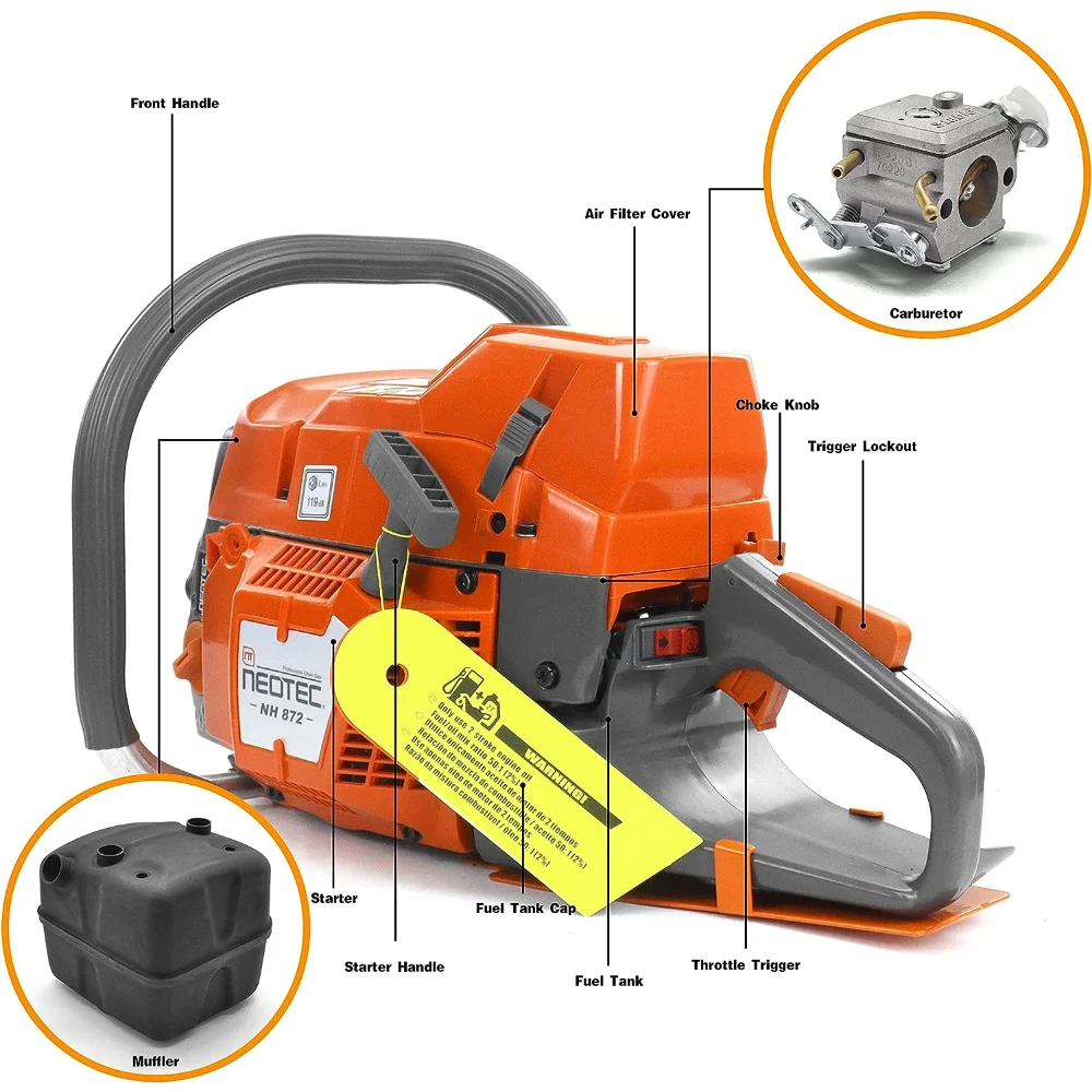 NEO-TEC NH872 24 Inch Gas Chainsaw,71 cc Gasoline Chain Saw Power Head,All Parts Compatible