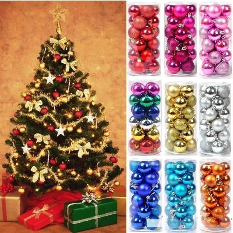 

24pcs 4-8cm Christmas Ornaments DecorsXmas Balls For Xmas Tree Hanging Bauble Ball Christmas Tree Decorations Party New Year